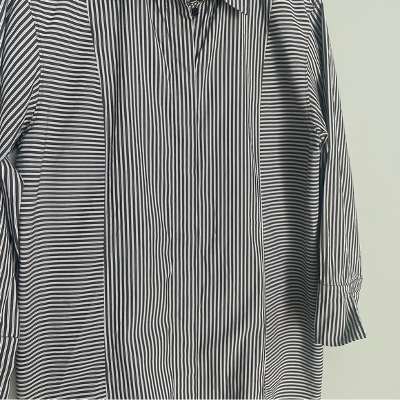 Lafayette 148 Charcoal Gray White Stripe Button Down Shirt - Picture 2 of 10